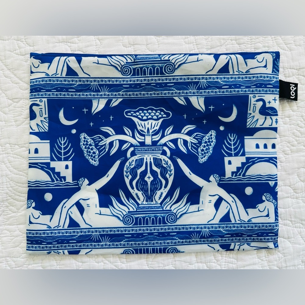 SOLD - Looking Up Maxi Recycled Zip Pocket Pencil/Cosmetic Bag, Greek Vase Motif - Picture 3 of 5